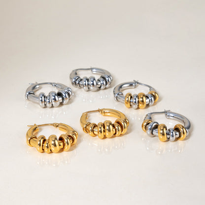 18K Gold Linked Rings Small Hoop Huggie Earrings