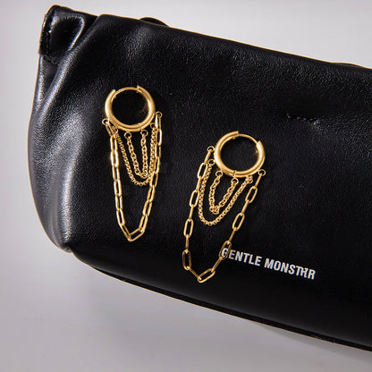18K Gold Chic Chain Small Hoop Dangle Huggie Earrings