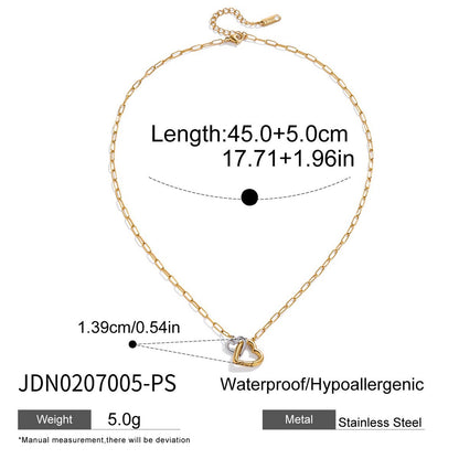 18K Gold and Silver Two Tone Linked Heart Charm Necklace