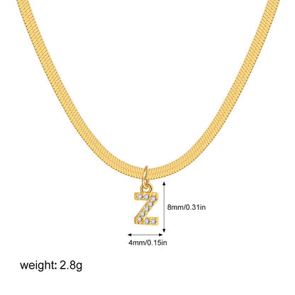 18K Gold Minimalist Glam Herringbone Chain Initial Dainty Necklace
