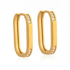 18K Gold Iced Frame Heart Small Rectangle Hoop Huggie Earrings