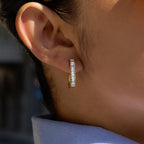 18K Gold Full Glam Rectangle Hoop Huggie Earrings CZ Ear Cuffs Stack