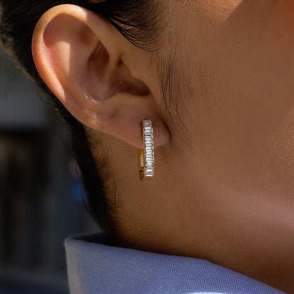 18K Gold Full Glam Rectangle Hoop Huggie Earrings CZ Ear Cuffs Stack