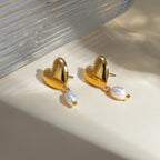 18K Gold Old Money Heart Pearl Dangle Earrings