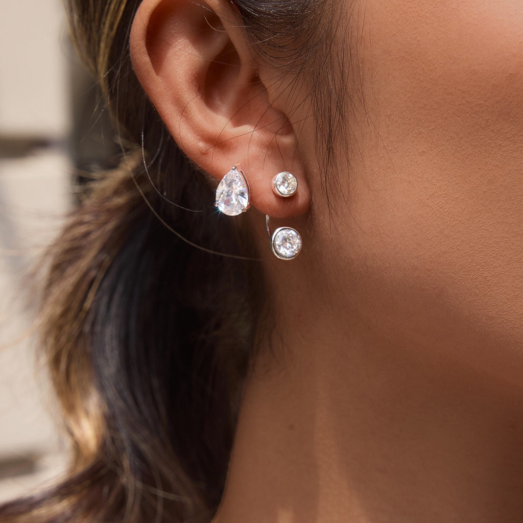 18K Gold and Silver Twin Flame Bezel Jacket Earrings