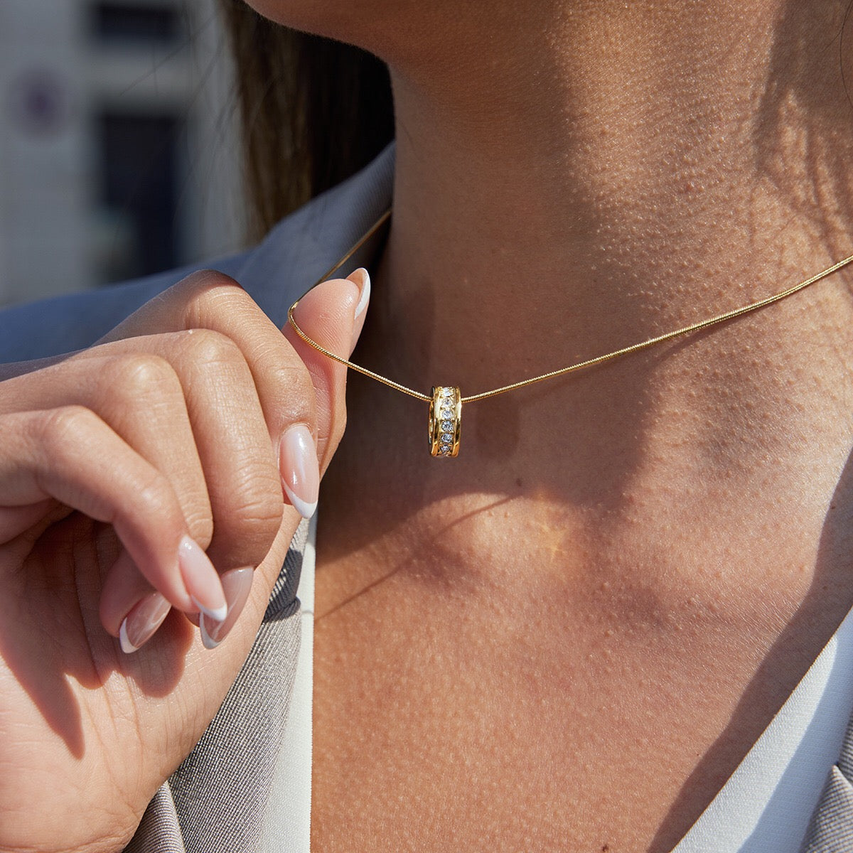 18K Gold Luminous Dainty Pendant Beaded Chain Necklace