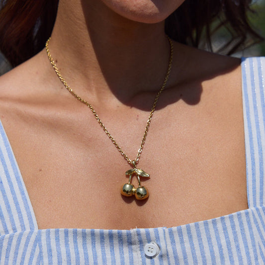 18K Gold Cherry Crush Pendant Cute Necklace