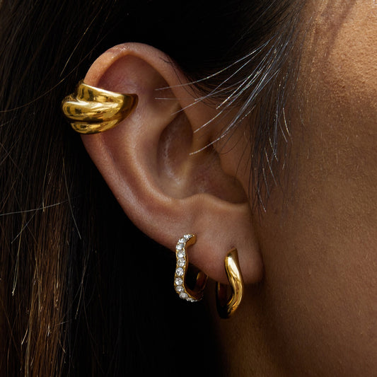 18K Gold Angel Wings Minimalist Bling Huggie Earrings Ear Cuff Set