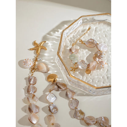 18K Gold Chunky Summer Seashell Statement Choker Necklace