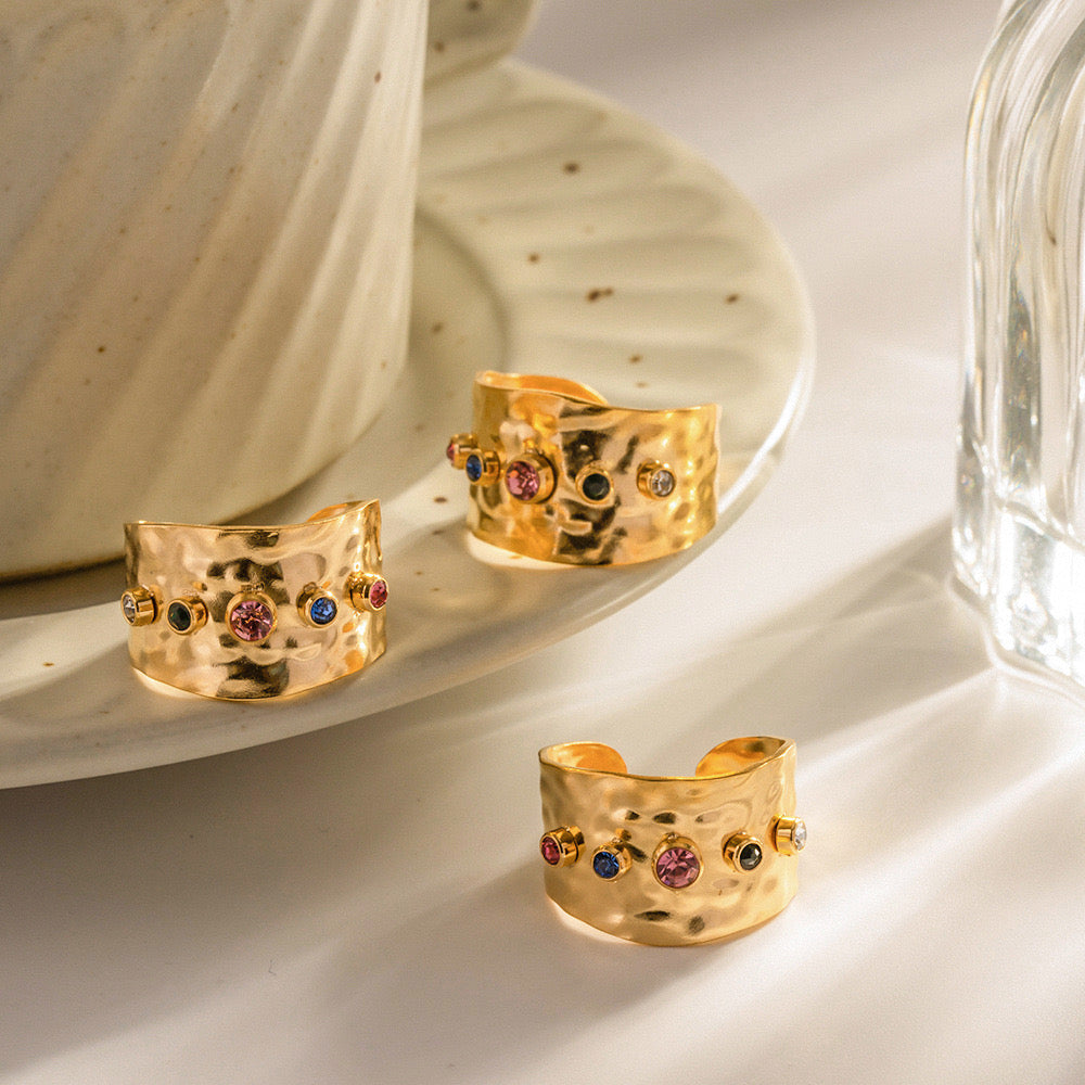 18K Gold Color Gemstone Band Ring