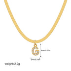 18K Gold Minimalist Glam Herringbone Chain Initial Dainty Necklace