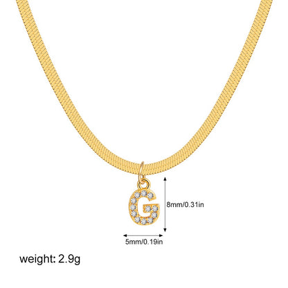 18K Gold Minimalist Glam Herringbone Chain Initial Dainty Necklace