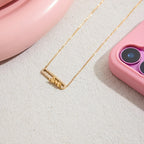 18K Gold Bling Love Letter Pink Jewel Paperclip Chain Layered Necklace Set