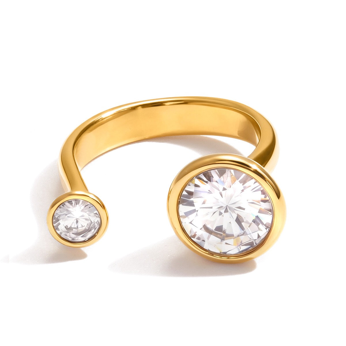 18K Gold Radiant Bezel Cocktail Statement Cuff Ring