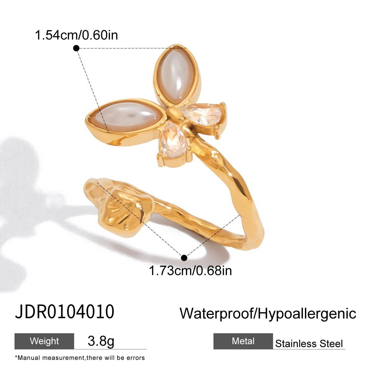 18K Gold Bejeweled Pearl Butterfly Cuff Ring