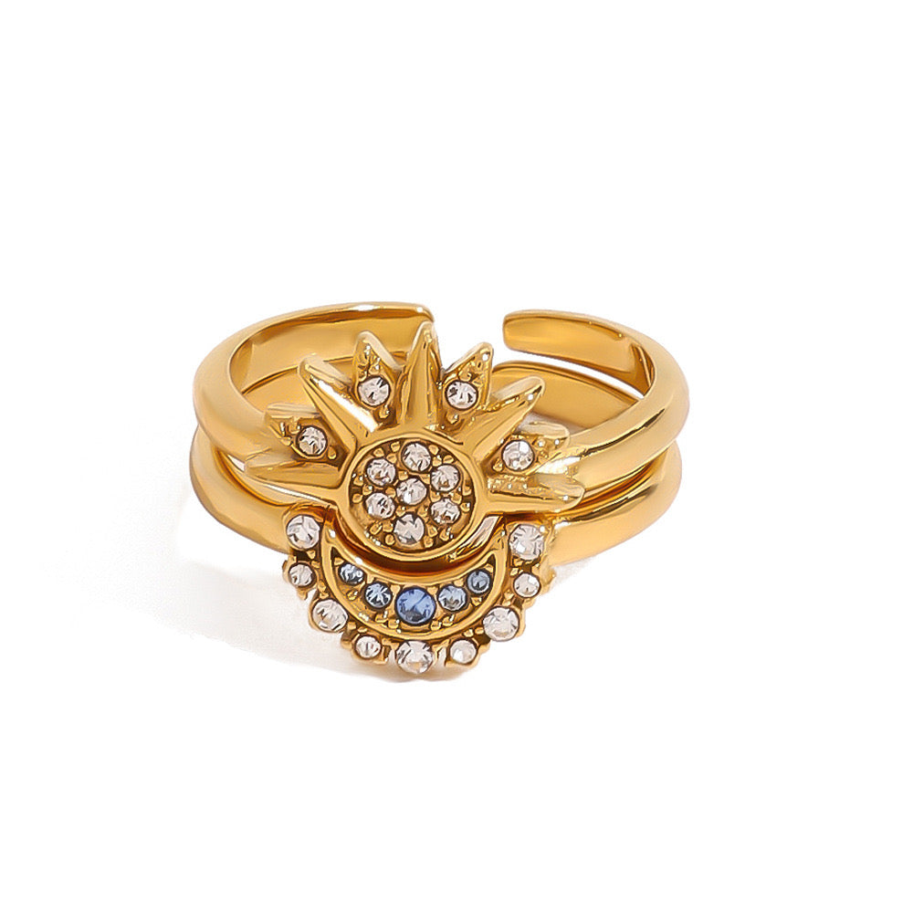 18K Gold Moon And Sun Best Friends Couple Ring