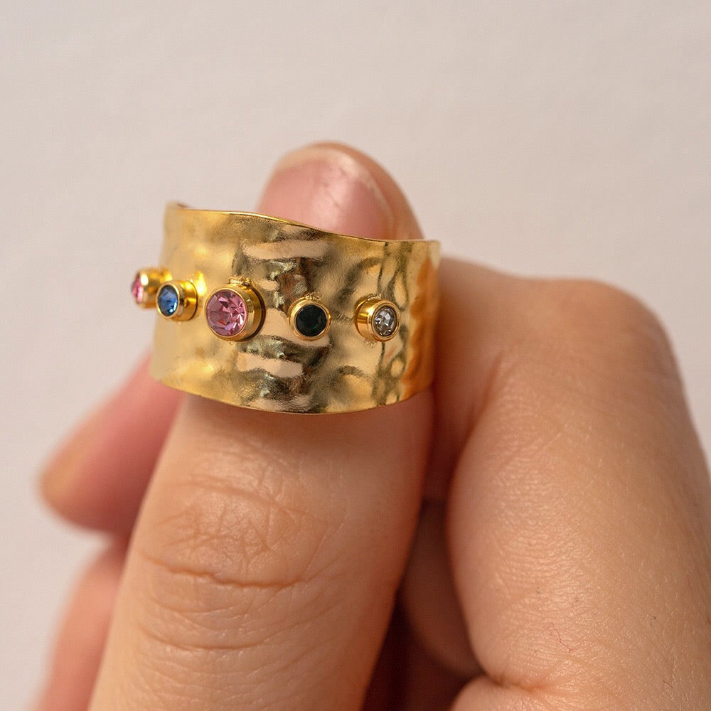 18K Gold Color Gemstone Band Ring