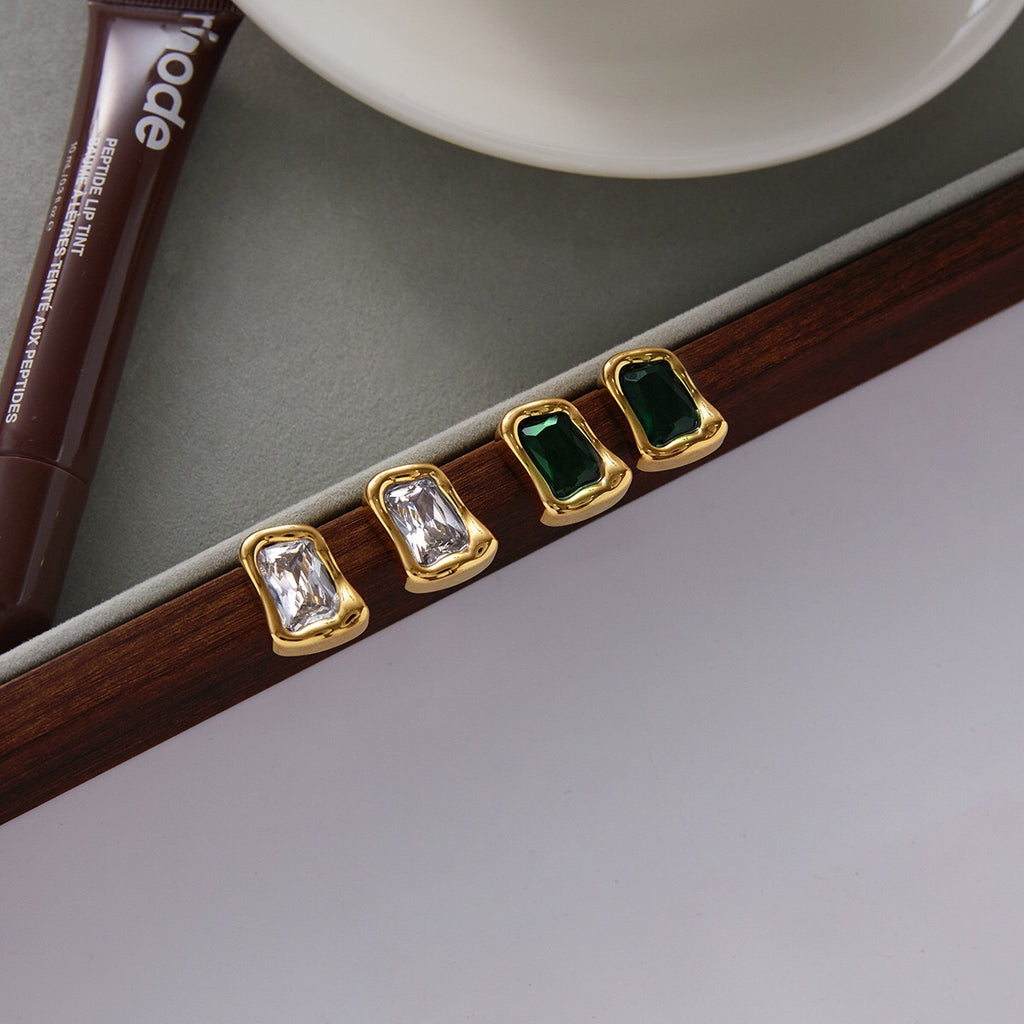 18K Gold Liquid Form Statement CZ Stud Earrings