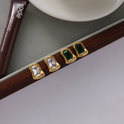 18K Gold Liquid Form Statement CZ Stud Earrings
