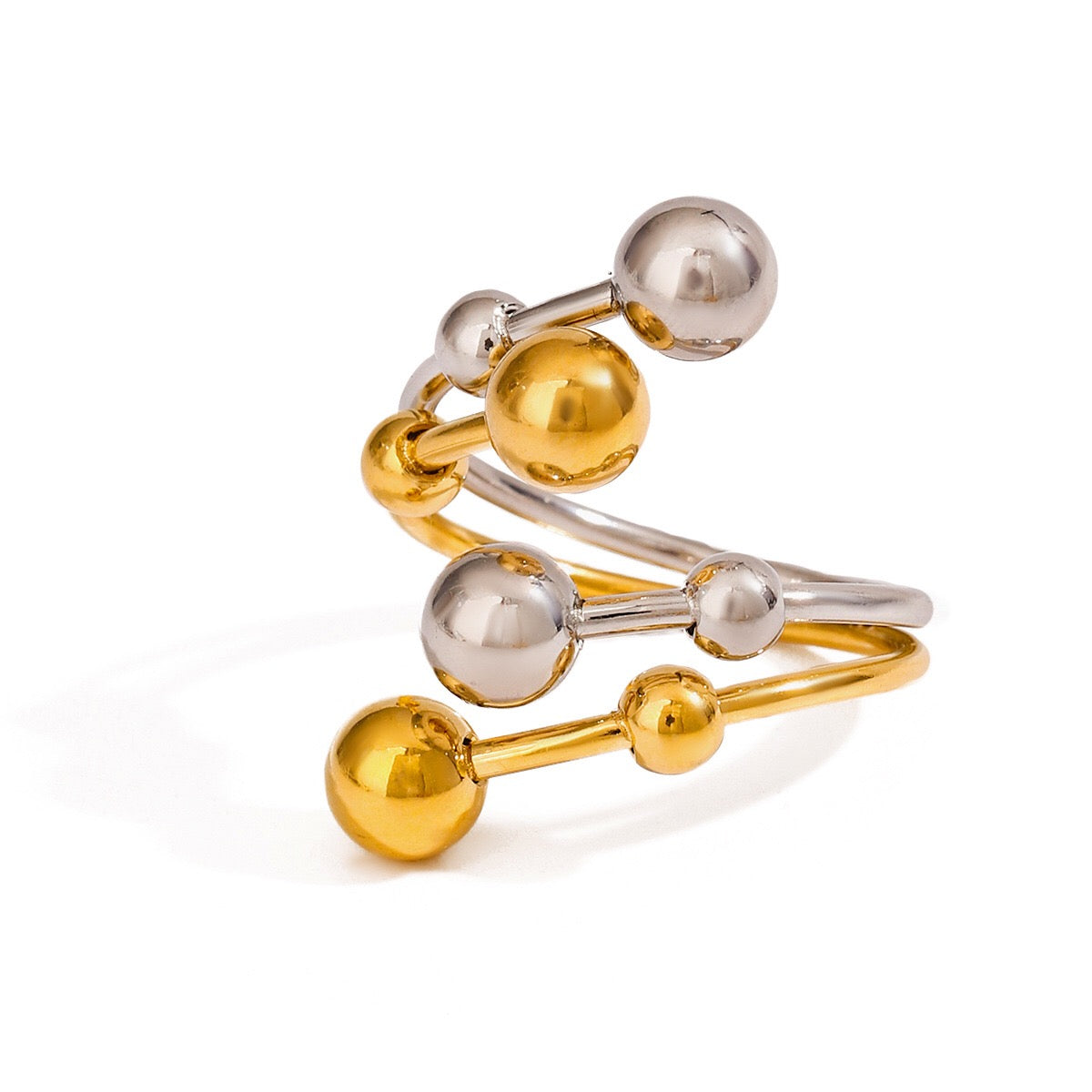 18K Gold and Silver Two Tone Orbit Beads Cuff Ring