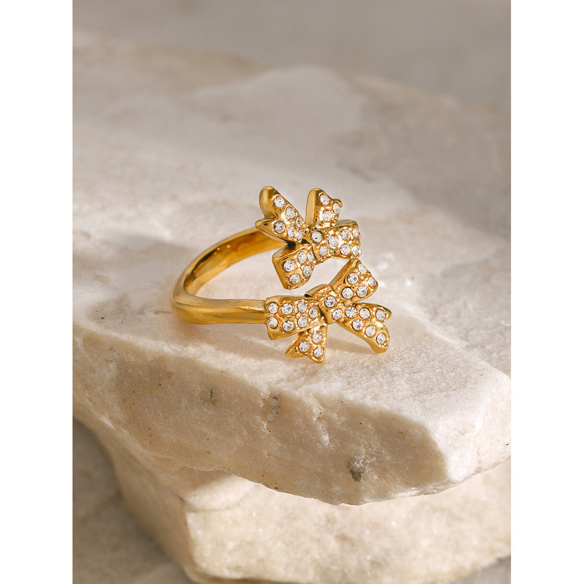 18K Gold Bejeweled Coquette Bow Ring