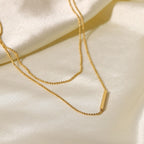 18K Gold Minimalist Bar Double Beaded Chain Layered Necklace