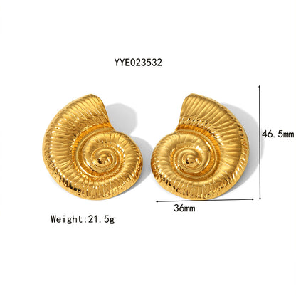 18K Gold Summer Shell Pendant Statement Stud Earrings