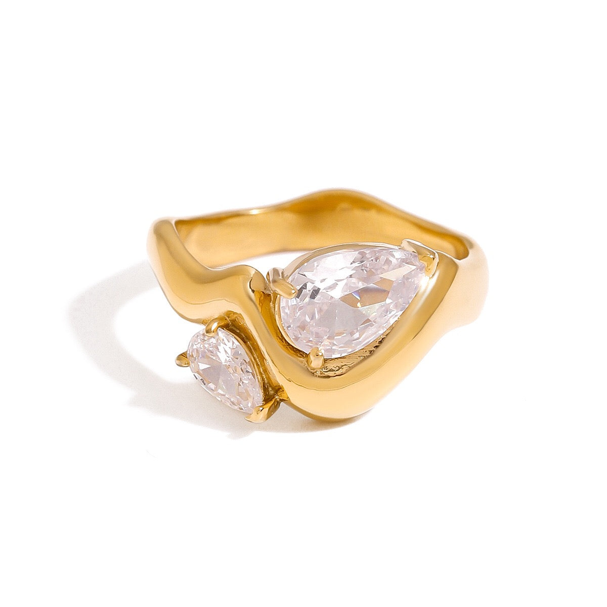 18K Gold Allure Abstract Geometric CZ Cocktail Ring