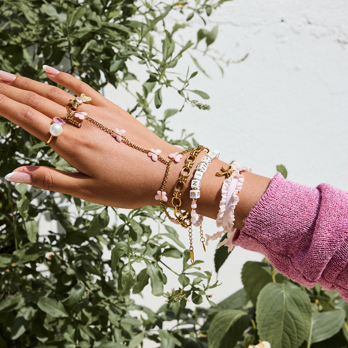 18K Gold Waterproof Pink Butterfly Trendy Hand Chain Bracelet