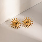 18K Gold Moon and Sun Statement Stud Earrings