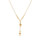 18K Gold Starburst Pendant Chain Lariat Necklace