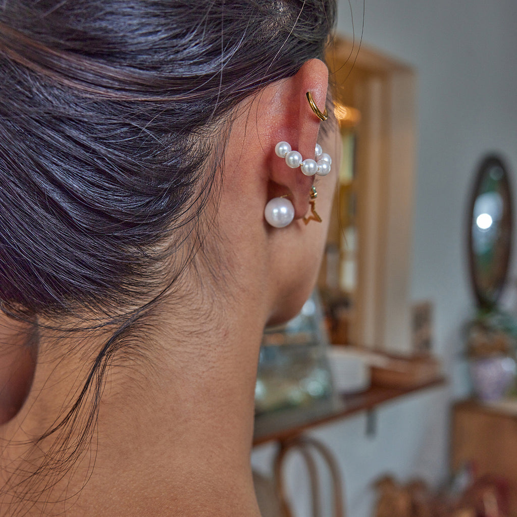 18K Gold Born Star Stud Earrings Pearl Ear Cuffs Set