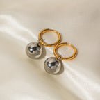 18K Gold Chic Ball Dangle Small Hoop Huggie Earrings