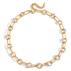 18K Gold Modern Loop Pearl Circle Chain Necklace