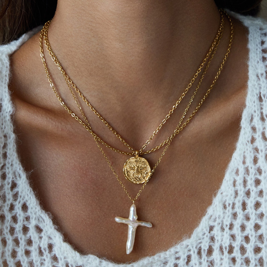 18K Gold Queen Bee Coin Pendant Necklace