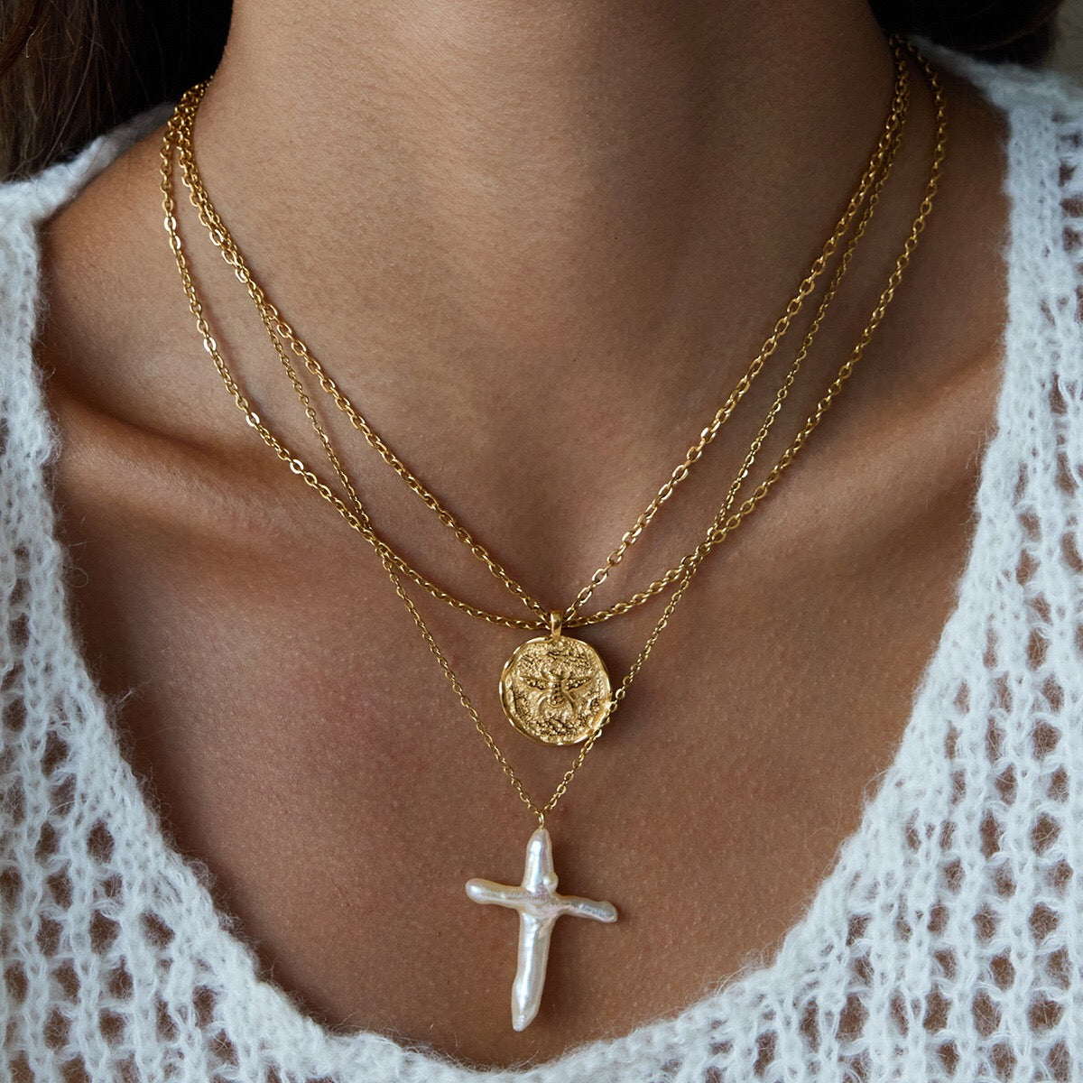 18K Gold Queen Bee Coin Pendant Necklace
