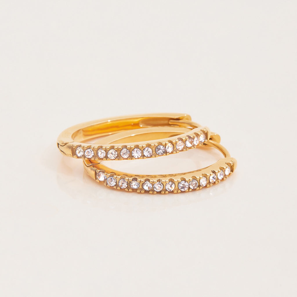 18K Gold Minimalist Bling Huggie Earrings Ear Cuffs Set