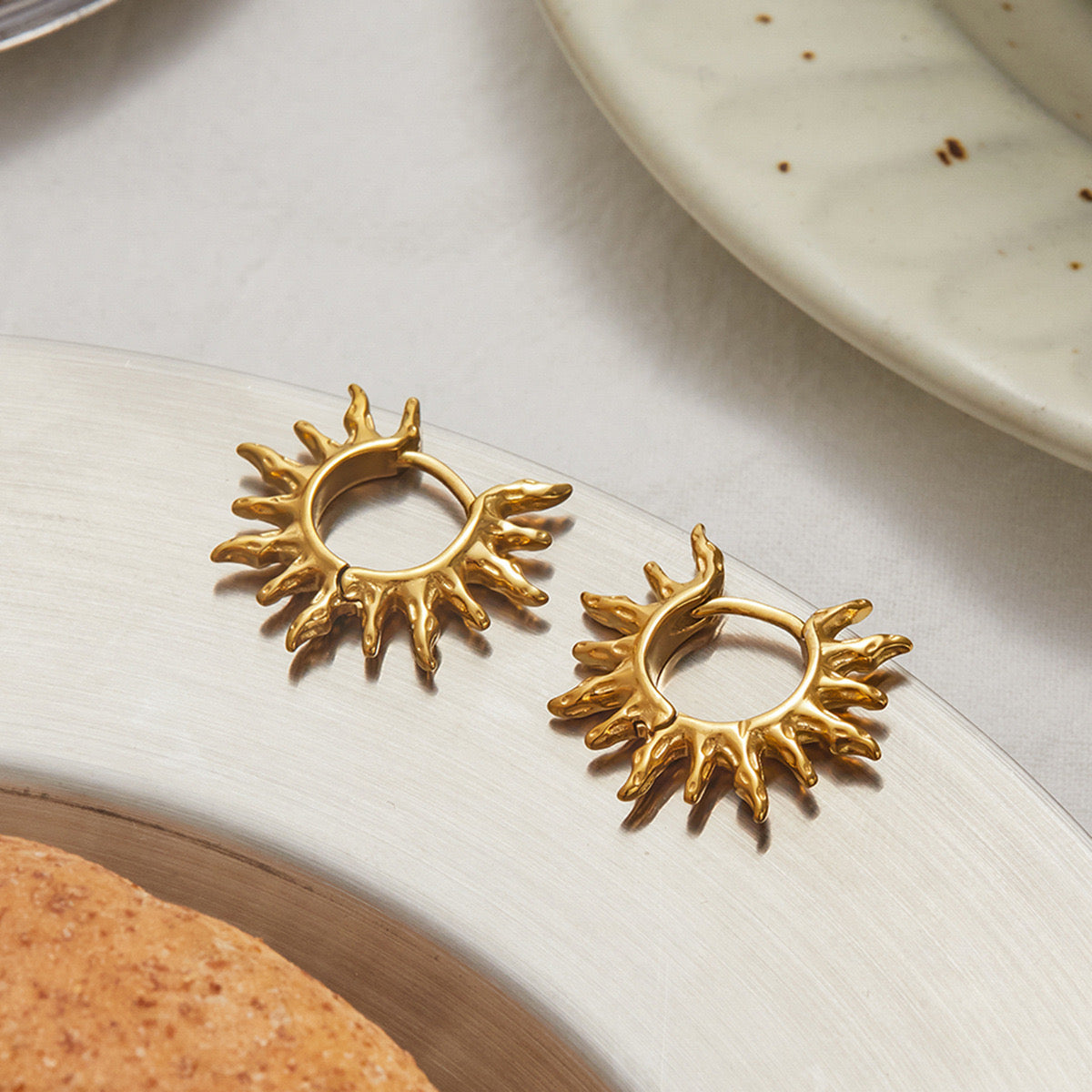 18K Gold Bright Sun Statement Huggie Earrings
