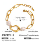 18K Gold Paperclip Chain Pearl Beads Pendant Necklace