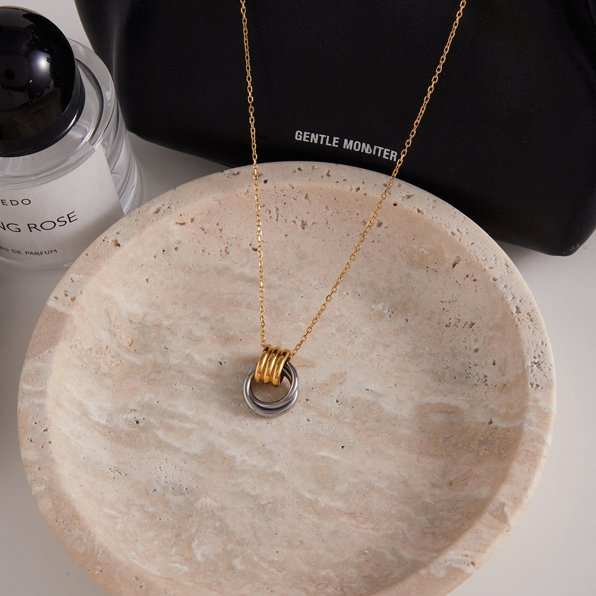 18K Gold and Silver Two Tone Geometric Pendant Necklace