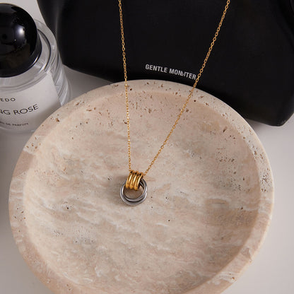 18K Gold and Silver Two Tone Geometric Pendant Necklace