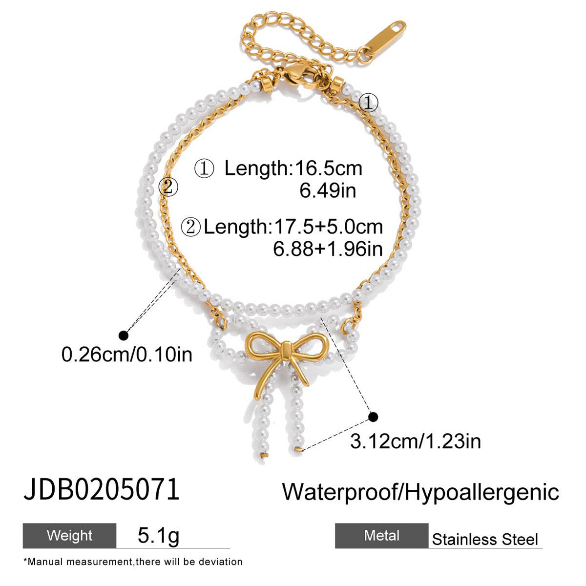 18K Gold Coquette Bow Pearl Pendant Double Chain Layered Necklace Set
