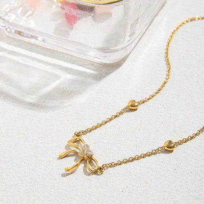 18K Gold Angelic Butterfly Wing Bling Bow Pendant Necklace