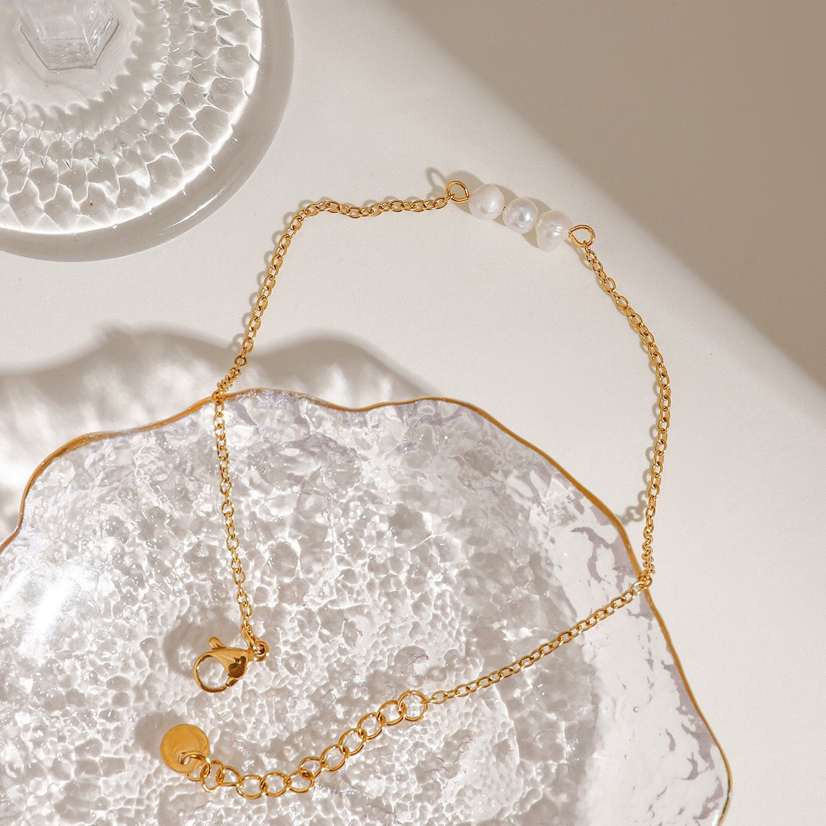 18K Gold Elegant Pearl Chain Dainty Anklet