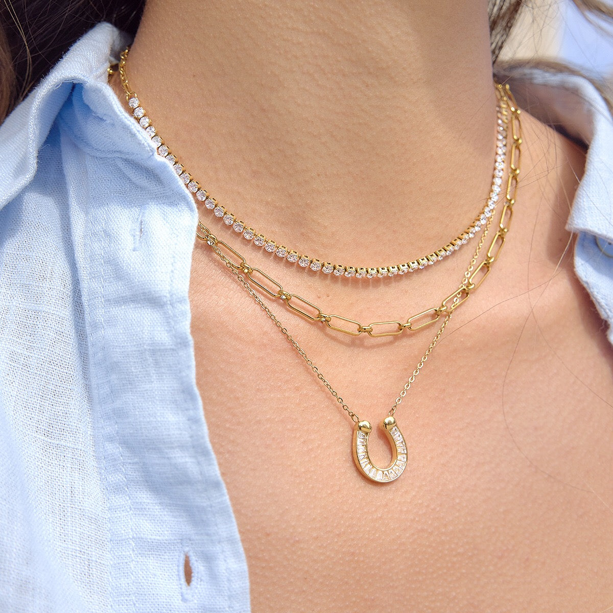 18K Gold Lucky Strike Horseshoe Chunky Paperclip Chain Bracelet