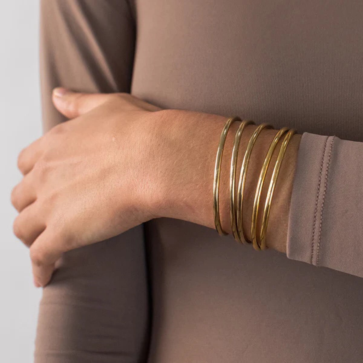 18K Gold and SIlver Two Tone Minimalist Slim Bangle Bracelet Stack