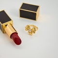 18K Gold Ribboned Elegance Bow Heart Statement Ring