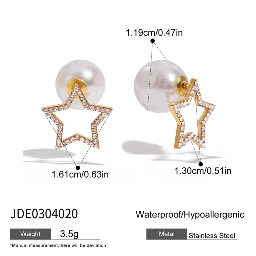 18K Gold Born Star Stud Earrings Pearl Ear Cuffs Set