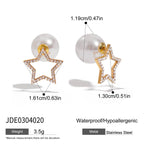 18K Gold Born Star Stud Earrings Pearl Ear Cuffs Set