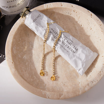 18K Gold Glimmer Dainty Tennis Chain Dangle Drop Earrings
